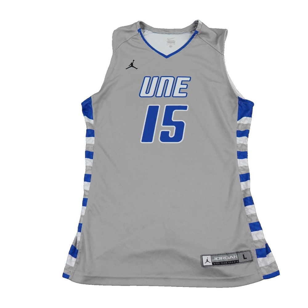 Nike Jordan UNE Basketball Jersey Mens Large Gray Team Issued #15 New England